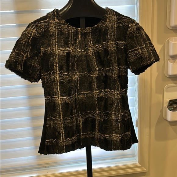 Plaid BCBG Black and Cream Women's Short Sleeved Top - Picture 1 of 9